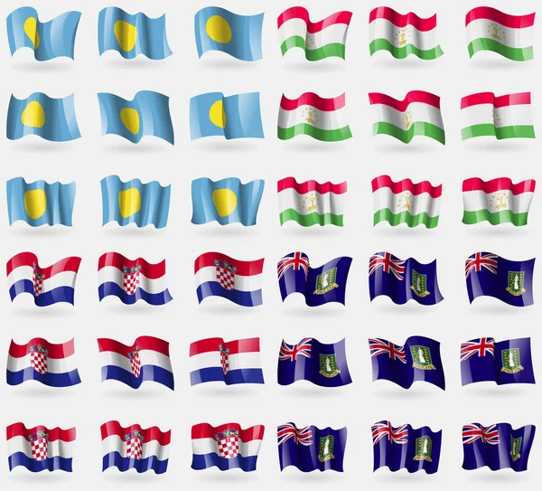 Palau Tayikistán Crotia Virginislandsuk Conjunto Banderas Los Países Del Mundo — Foto de Stock