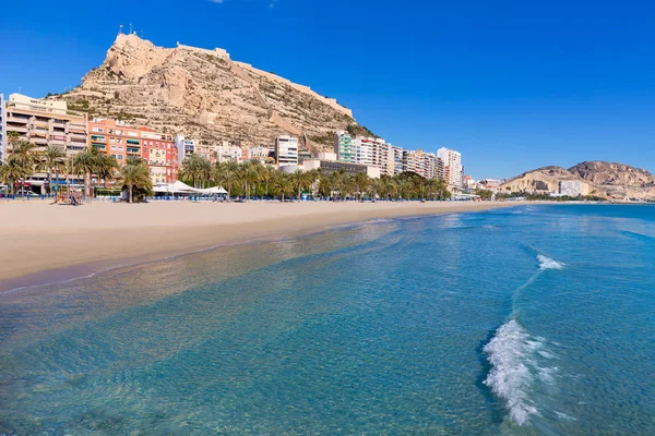 Alicante Postiguet Beach Hrad Santa Barbara Španělsku Valencie — Stock fotografie