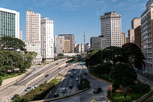 Traffic Avenue City Sao Paulo Brazylia — Zdjęcie stockowe