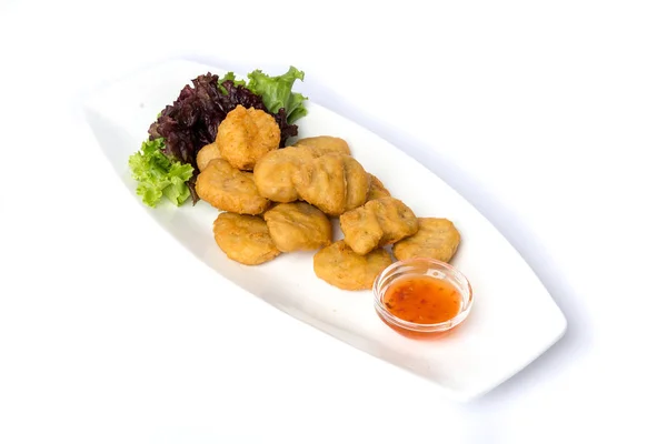 Crocchette Pollo Fritte Salsa Dolce Peperoncino — Foto Stock