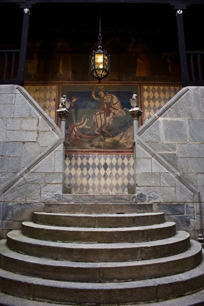 Escadaria Medieval Castelo Italiano Perto Turim Norte Itália — Fotografia de Stock