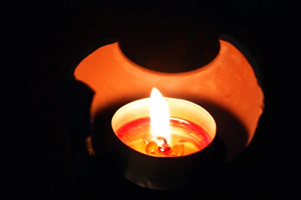 Brennende Kerze Kerzenlicht Entzündung Des Fragments Abendromantik Kerzenflamme Entzündung — Stockfoto