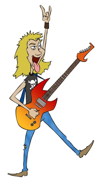 Een Cartoon Rocker Shreddin Zijn Gitaar — Stockfoto