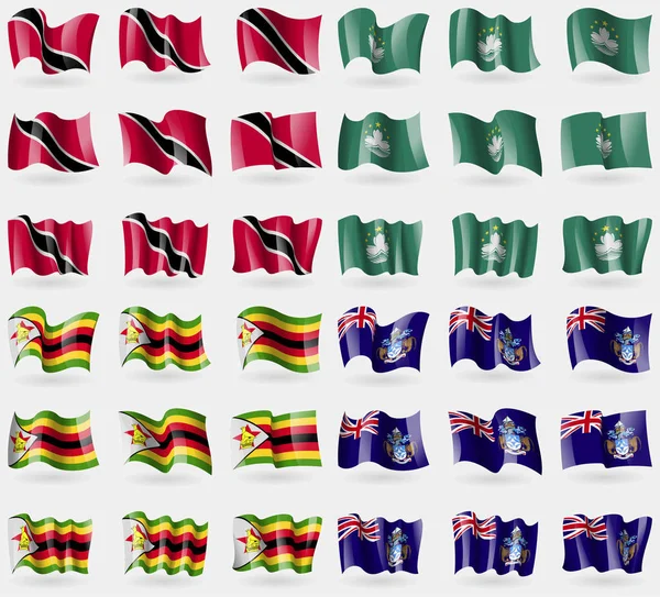 Trinidad Tobago Macao Zimbabwe Tristan Cunha Conjunto Banderas Los Países — Foto de Stock