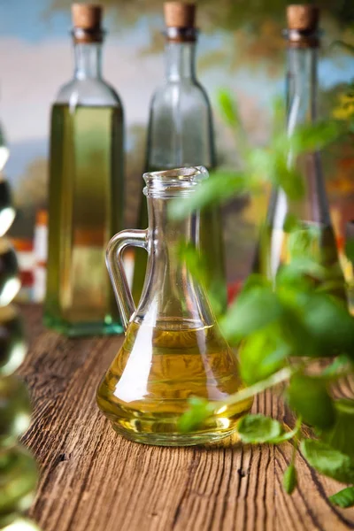 Olivenöl Natives Olivenöl Extra Ländliches Mediterranes Thema — Stockfoto