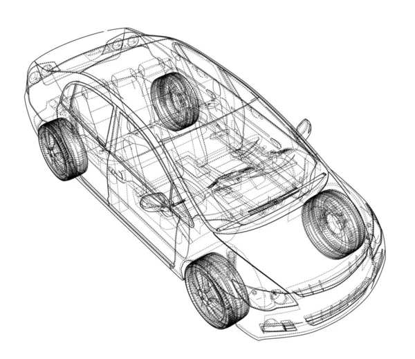 Begreppet Bil Blueprint Illustration Tråd Ram Stil — Stockfoto