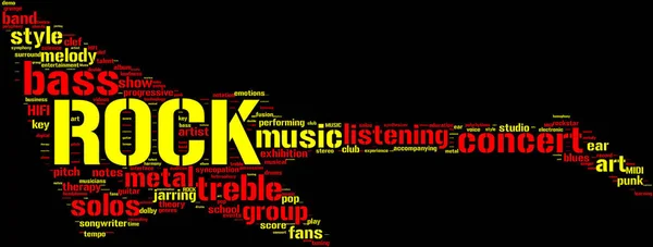 Rock Elettrico Chitarra Musica Tag Cloud Uno Sfondo Nero — Foto Stock