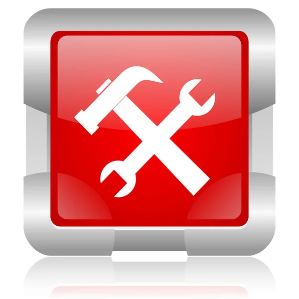 Nowoczesny Oryginalny Czerwony Kwadrat Błyszczący Internet Ikona Stalową Krawędzią Białym — Zdjęcie stockowe