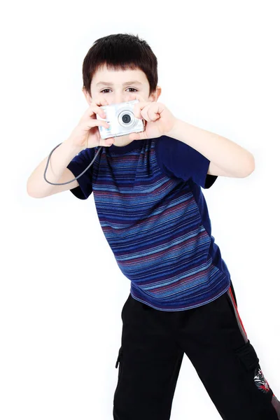 Niño Con Cámara Digital Prepararse Para Disparar — Foto de Stock
