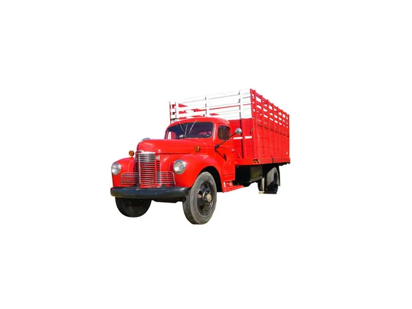Picture Old Red 1940S Flat Bed Stake Style Farm Truck — Stock Photo, Image