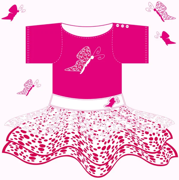Süßes Rosa Babykleid Mit Weißer Spitze Und Schmetterlingen — Stockfoto