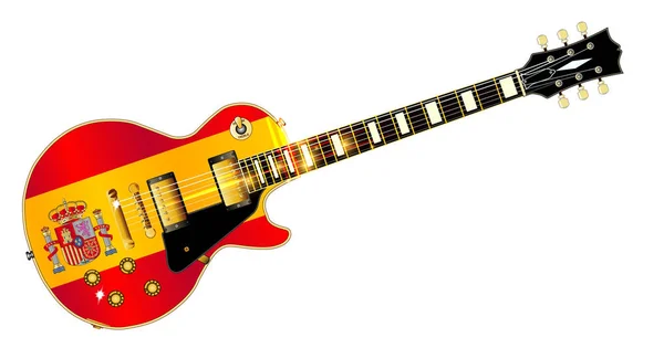 Guitarra Definitiva Rock Roll Com Bandeira Espanhola Isolada Sobre Fundo — Fotografia de Stock