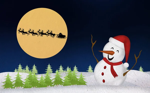 Рождественский Олень Шелкография Снеговик — стоковое фото