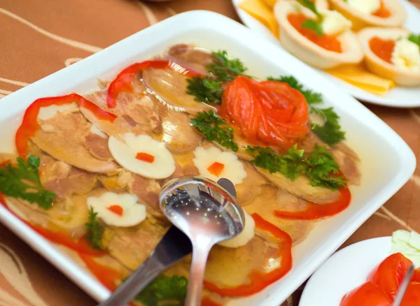 Aspik Aus Fleisch Mit Eier Flache Schärfentiefe — Stockfoto