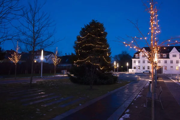 White Christmas City Center Dekorerad Med Vackra Festliga Träd Och — Stockfoto