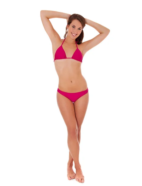 Foto Completa Una Giovane Donna Attraente Che Indossa Bikini Tutto — Foto Stock
