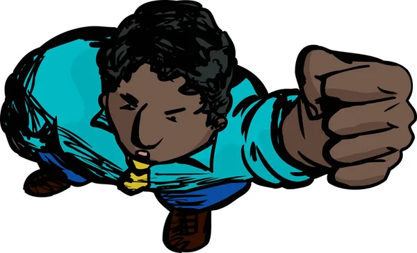 Desenhos Animados Homem Negro Irritado Olhando Para Cima Segurando Punho — Fotografia de Stock