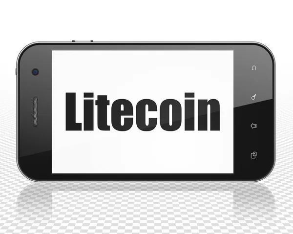 Kryptoměn Koncepce Smartphone Černým Textem Litecoin Displej Vykreslování — Stock fotografie