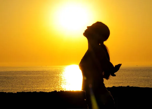 Vacker Flicka Silhouette Gratis Solen — Stockfoto
