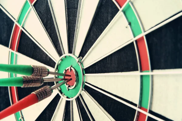 Darts Telitalálat Cél Közelről Koncepció Siker — Stock Fotó