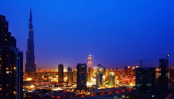 Şehir Işıkları Güzel Şehir Panorama Ile Dubai Şehir Gece Sahne — Stok fotoğraf