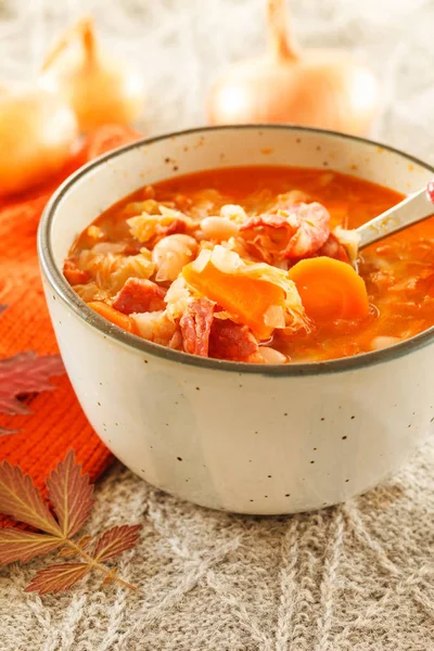 Tasty Homemade Soup Background Close — Stock Photo, Image