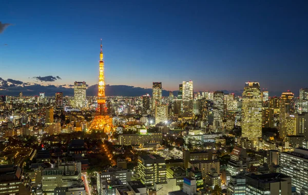 Havadan Görünümü Tokyo Kule Cityscape Gün Batımında Alacakaranlık Japonya — Stok fotoğraf