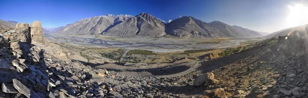 Panorama Panorámico Del Valle Sobre Paisaje Árido Tayikistán Día Soleado — Foto de Stock