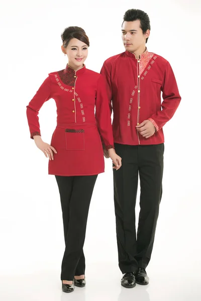 Kleidung Tragen Beruf Chinesische Kellner Weißem Hintergrund — Stockfoto