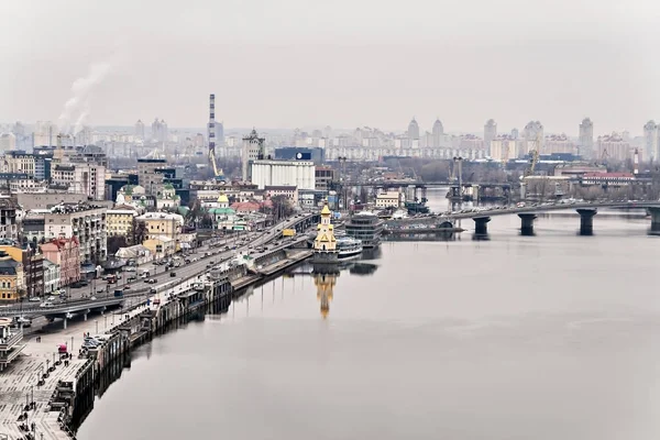 Vista Caída Kiev Faldas Río Dnieper Iglesia San Nicolás Ucrania — Foto de Stock