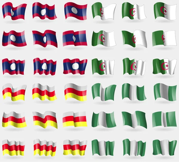 Laos Argelia Osetia Del Norte Nigeria Conjunto Banderas Los Países — Foto de Stock