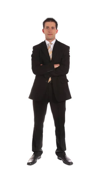Full Length Shot Confident Businessman Standing Front Plain White Background — Stock Photo, Image