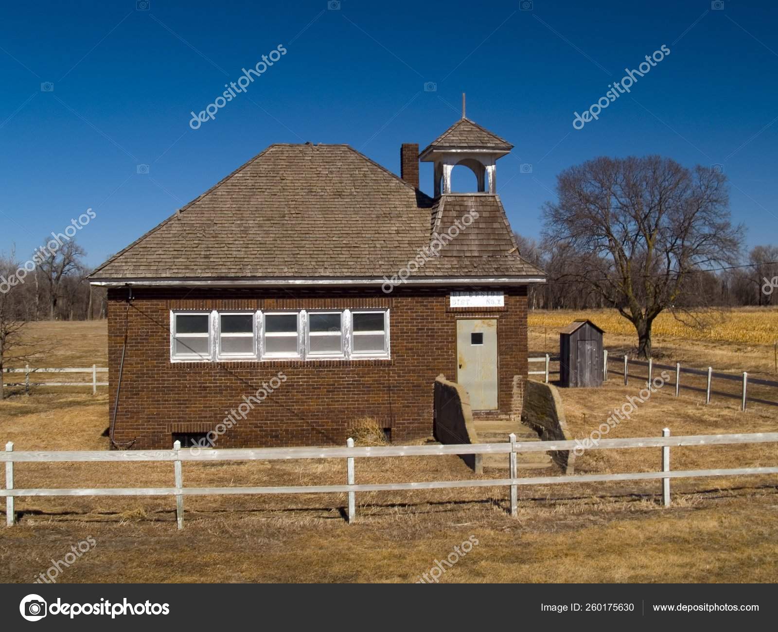 Old One Room Schoolhouse Accompanying Outhouse Great Plains