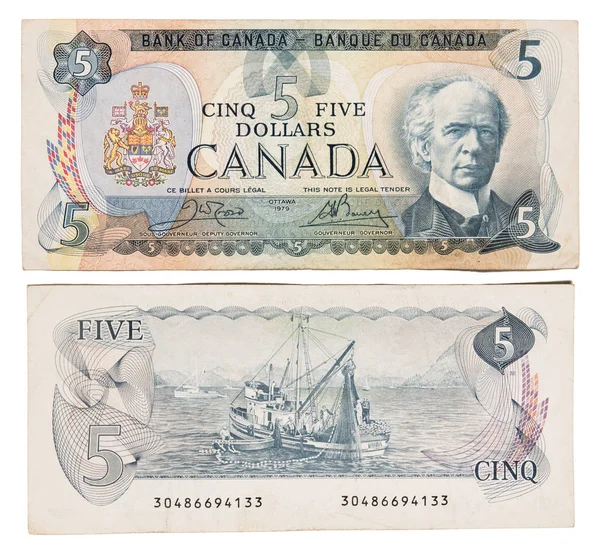 Παρωχημένες Καναδική Χαρτονομίσματα Που Απομονώνονται Λευκό Φόντο — Φωτογραφία Αρχείου