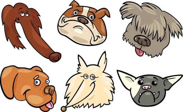 Tecknad Illustration Olika Happy Dogs Heads Collection Set — Stockfoto