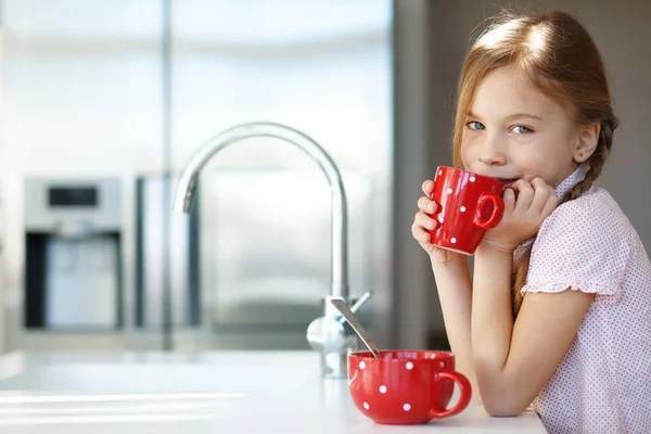 Portrait Child Having Breakfast Kitchen Home — Stock Photo, Image