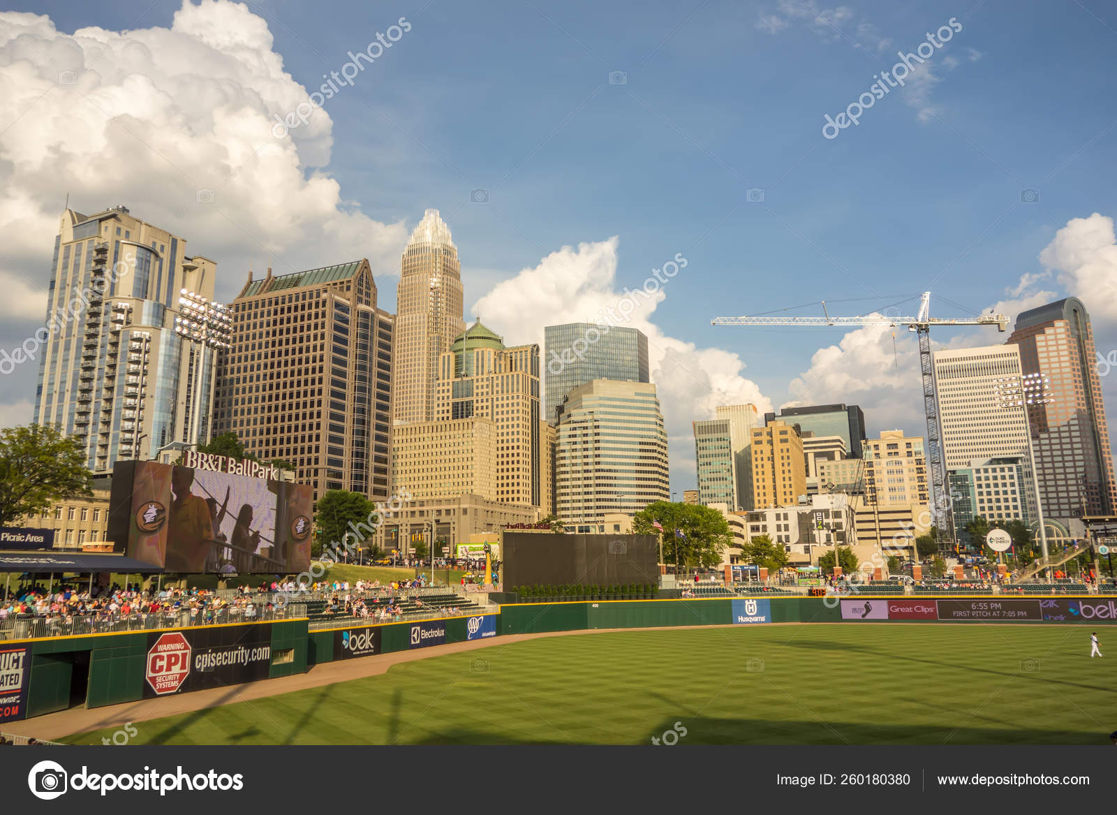 Charlotte North Carolina City Skyline Bbt Ballpark Stock Photo by