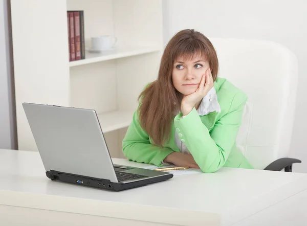 Young Businesswoman Sits Workplace Misses — Stock Photo, Image