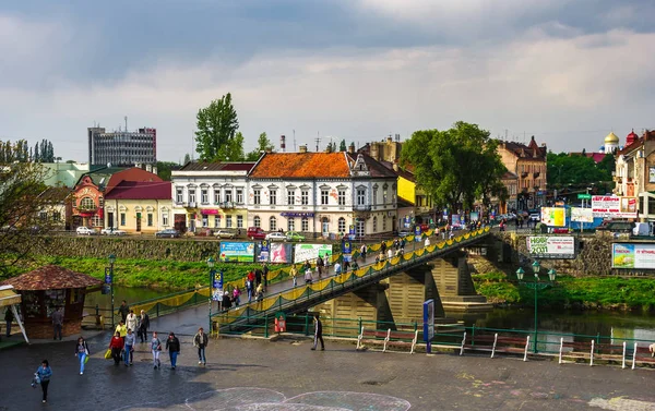 Uzhgorod Ukraine Avril 2011 Vue Aérienne Ville Uzhgorod Pont Piétonnier — Photo