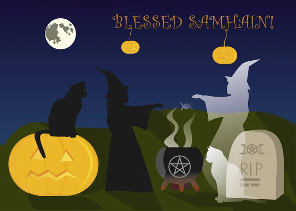 Live Ghost Witch Conjures Samhain — Stock Photo, Image