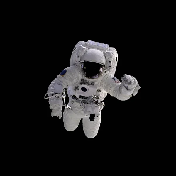 Repülő Űrhajós Egy Fekete Háttér Egyes Összetevői Ezt Képet Biztosítanak — Stock Fotó