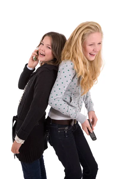 Due Ragazze Adolescenti Che Fanno Una Risata Mentre Sono Telefono — Foto Stock