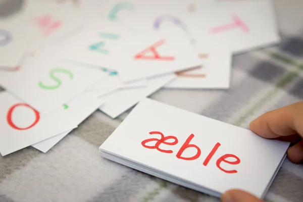 Danish Learning New Word Alphabet Cards Writing Apple — Stock Photo, Image