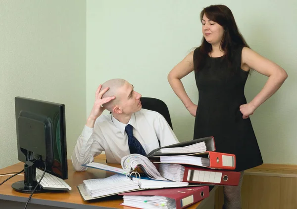 Patron Secrétaire Sur Lieu Travail Bureau — Photo