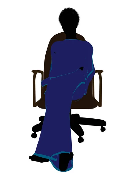 Афроамериканець Жінка Піжами Сидять Кріслі Ілюстрація Силует Білому Фоні — стокове фото