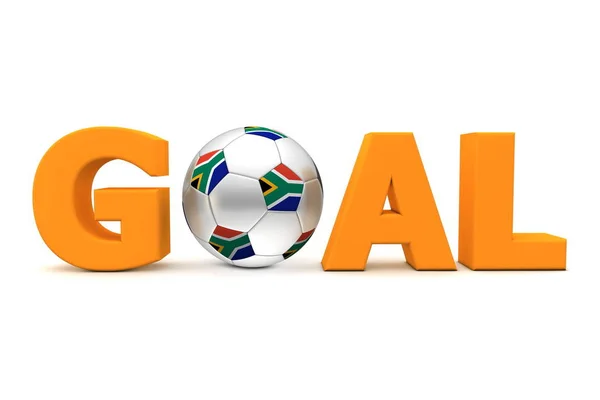 Oranžové Slovo Cíl Fotbalem Fotbalovým Míčkem Nahrazující Písmeno Jihoafrický Praporek — Stock fotografie