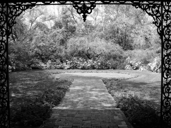 Uma Cerca Ferro Faz Fronteira Com Belo Jardim Bellingrath Gardens — Fotografia de Stock