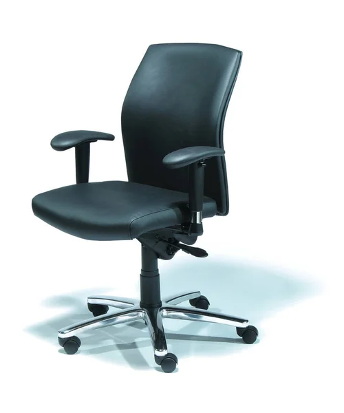 Office Chair Black Imitation Leather Isolated White — Stock Photo, Image