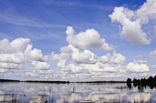 雲と反射を持つ夏の湖の風景 — ストック写真