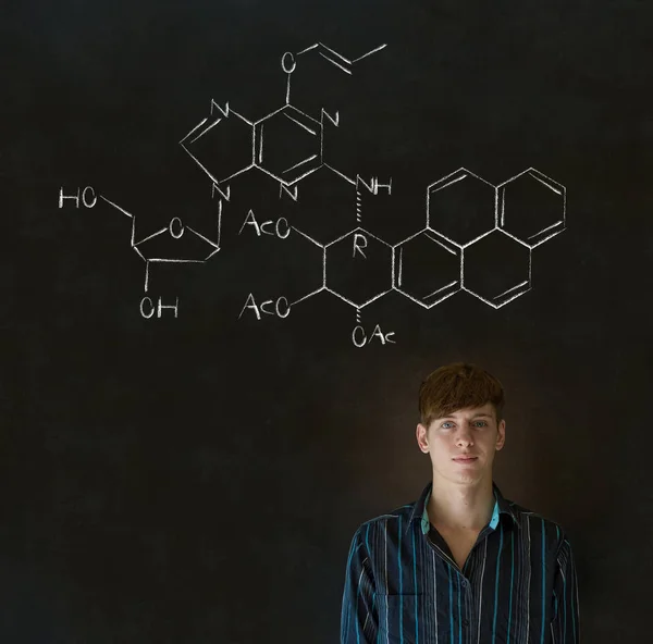 Learn Science Chemistry Formula Confident Handsome Man Teacher Chalk Blackboard — Stock Photo, Image